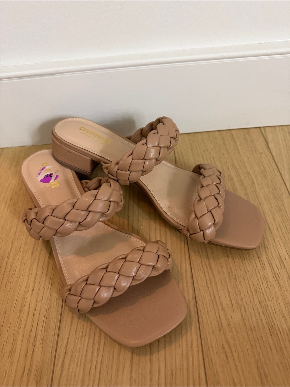Braided Double-Strap Tan Block Heel Sandals